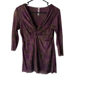 Lucy Fiona Y2k Top L Purple Brown Sheer Twist Front Long Sleeve Whimsigoth Fairy